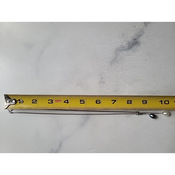 925 Sterling Silver Faux Lariat Pearl Pendant Necklace Vintage - Picture 8 of 10